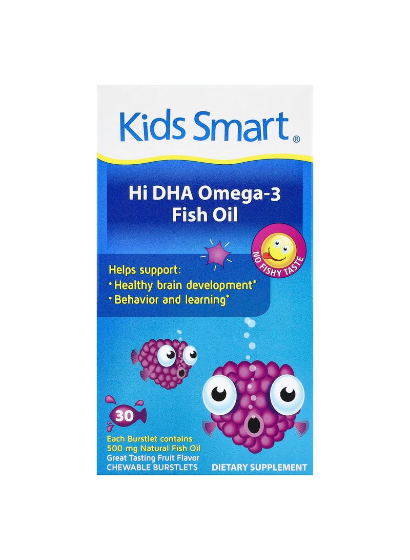 Kids Smart®, Hi DHA-Omega 3 Fish Oil, Fruit, 30 Chewable Burstlets